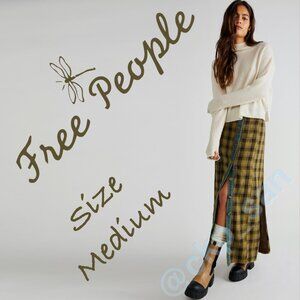 NWOT Free People Plaid Mixed Midi Skirt Sz M